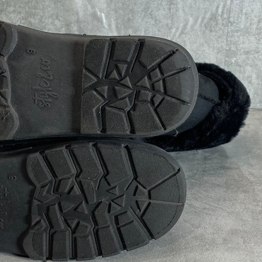 STYLE & CO Women's Black Faux-Fur Witty Cold-Weather Slip-On Ankle Boots SZ 9