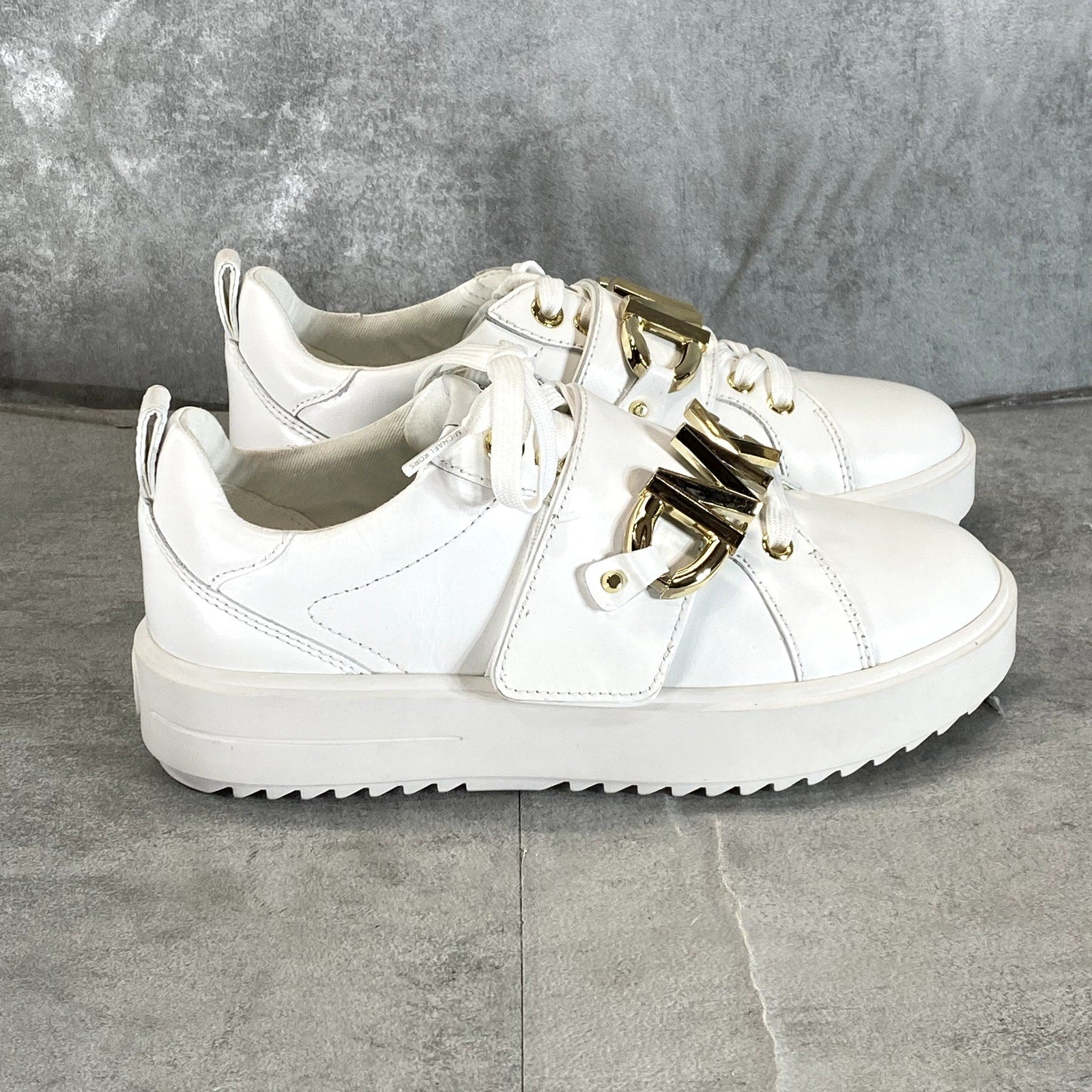 MICHAEL MICHAEL KORS Women's White Leather Emmett Lace-Up Platform Sneakers SZ 5