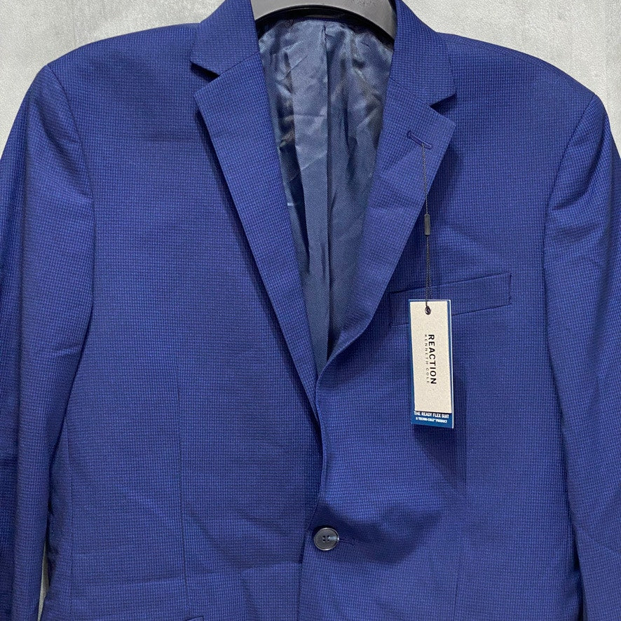 REACTION KENNETH COLE Blue Slim-Fit Mini Check Regular Suit Jacket SZ 36R