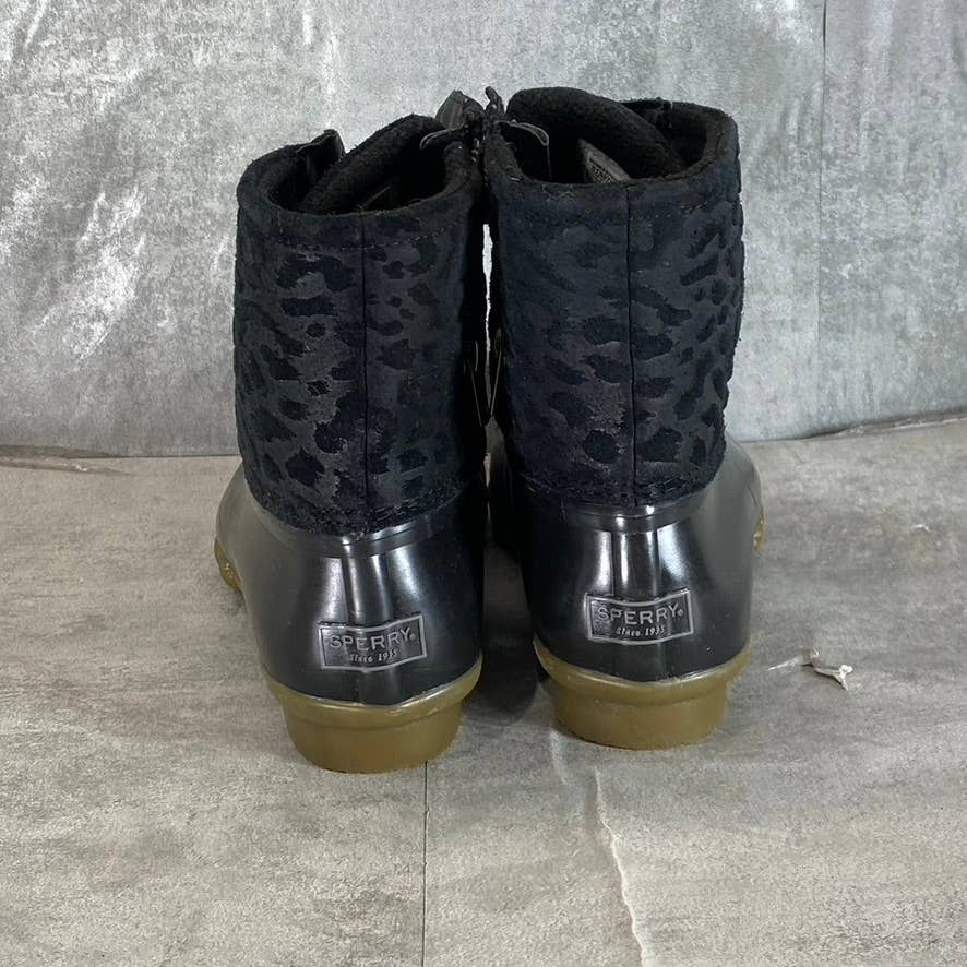 SPERRY Women's Black Saltwater Cheetah Lace-Up Waterproof Duck Boots SZ 9.5
