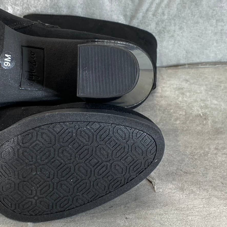 STYLE & CO Women's Black Micro Saraa Round-Toe Block-Heel Mid-Shaft Boots SZ 9