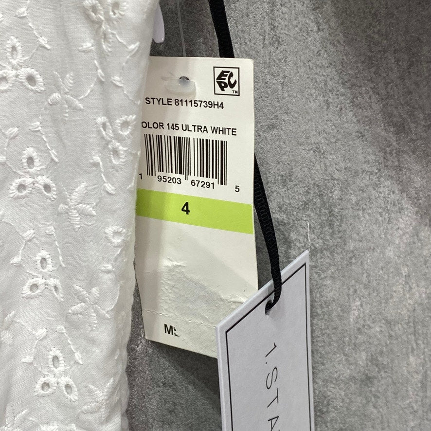 1. STATE White Wrap-Front Tie Waist V-Neck Ruched Short-Sleeve Mini Dress SZ 4