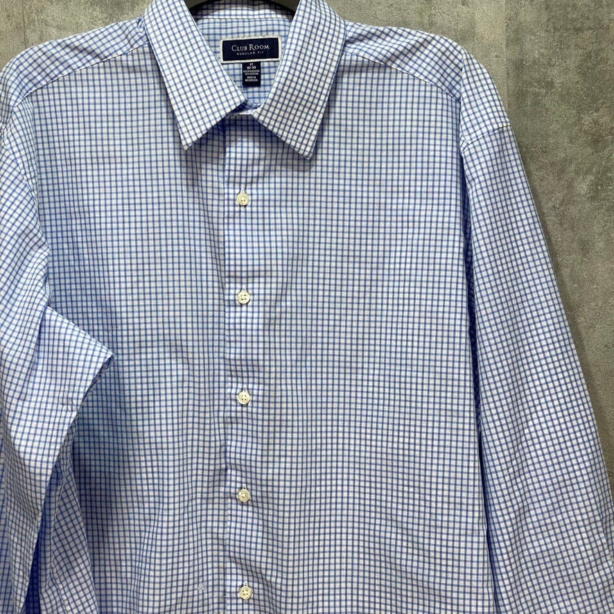CLUB ROOM Light Blue Classic/Regular Fit Check Dress Shirt SZ 17 32/33