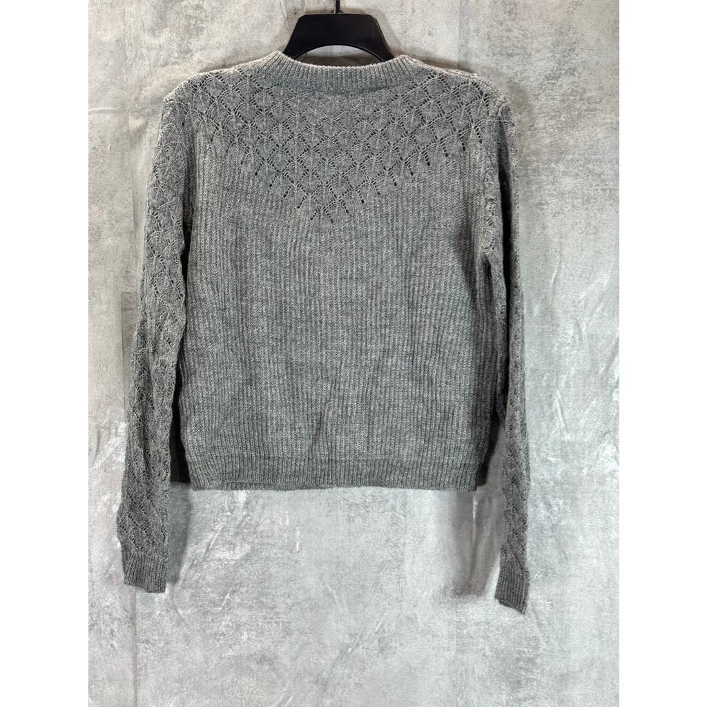 BOHME Women's Gray Detailed Crewneck Long Sleeve Pullover Sweater SZ XS