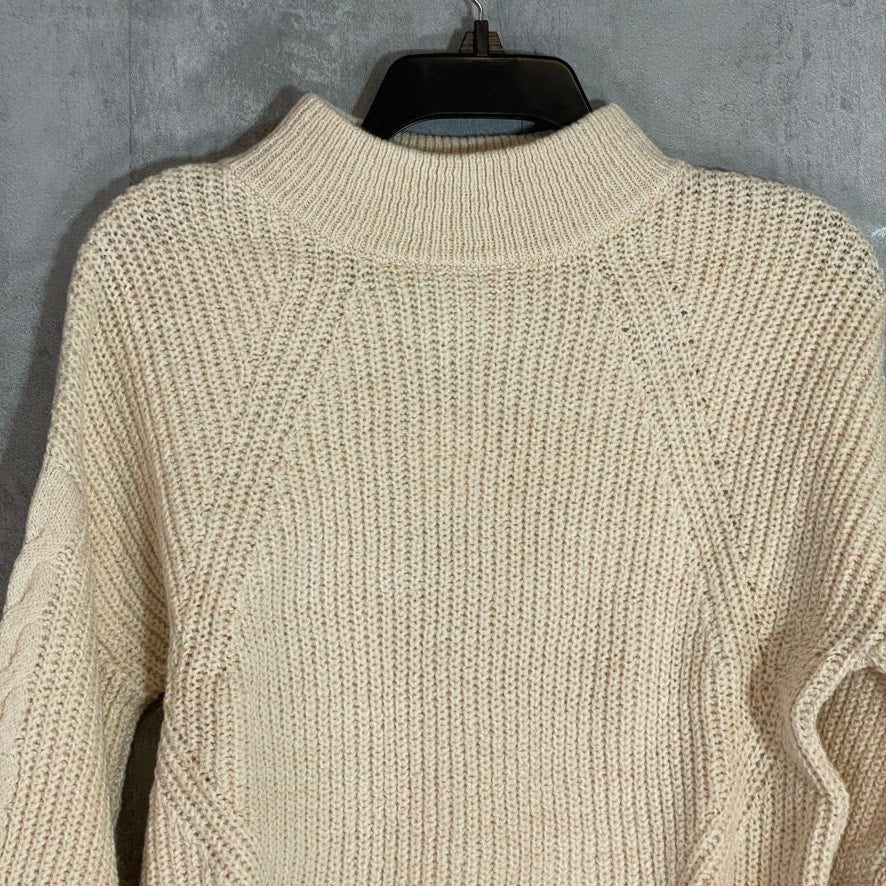 BP. Beige Oatmeal Cable Knit Balloon Sleeve Mock Neck Pullover Sweater SZ S