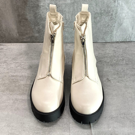 NEW YORK & COMPANY Women's White Allie Lug Sole Zip-Up Block Heel Boots SZ 10