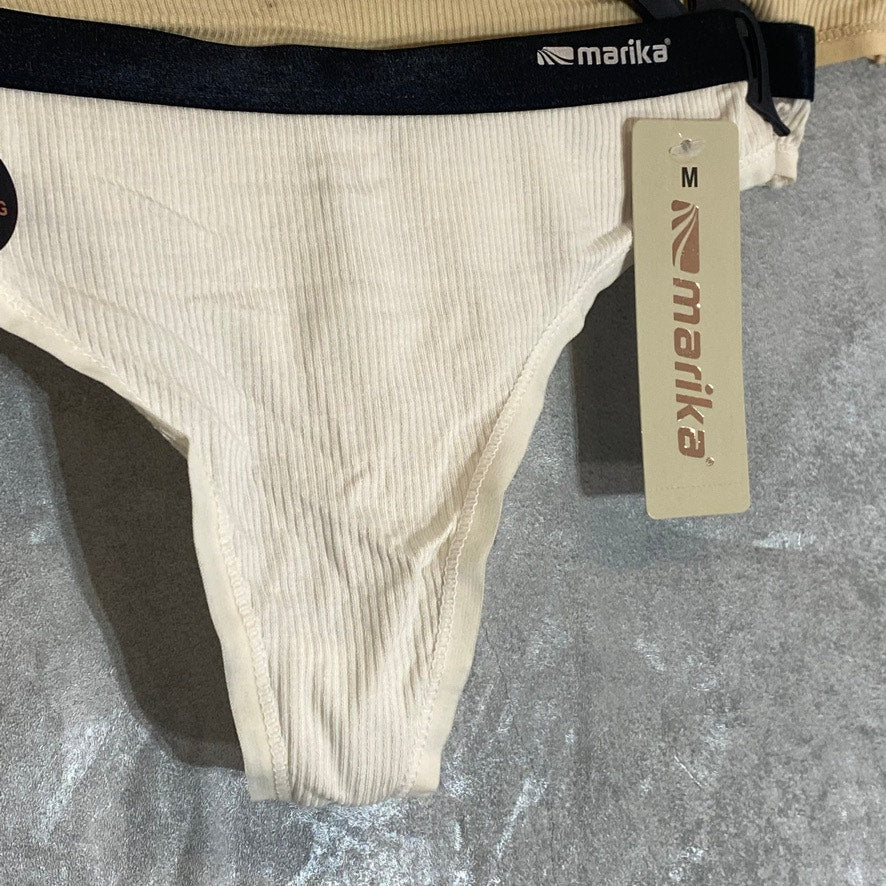 MARIKA Tan/Cream Ribbed Super-Wicking Fabric 2-Pack Thong Panties SZ M