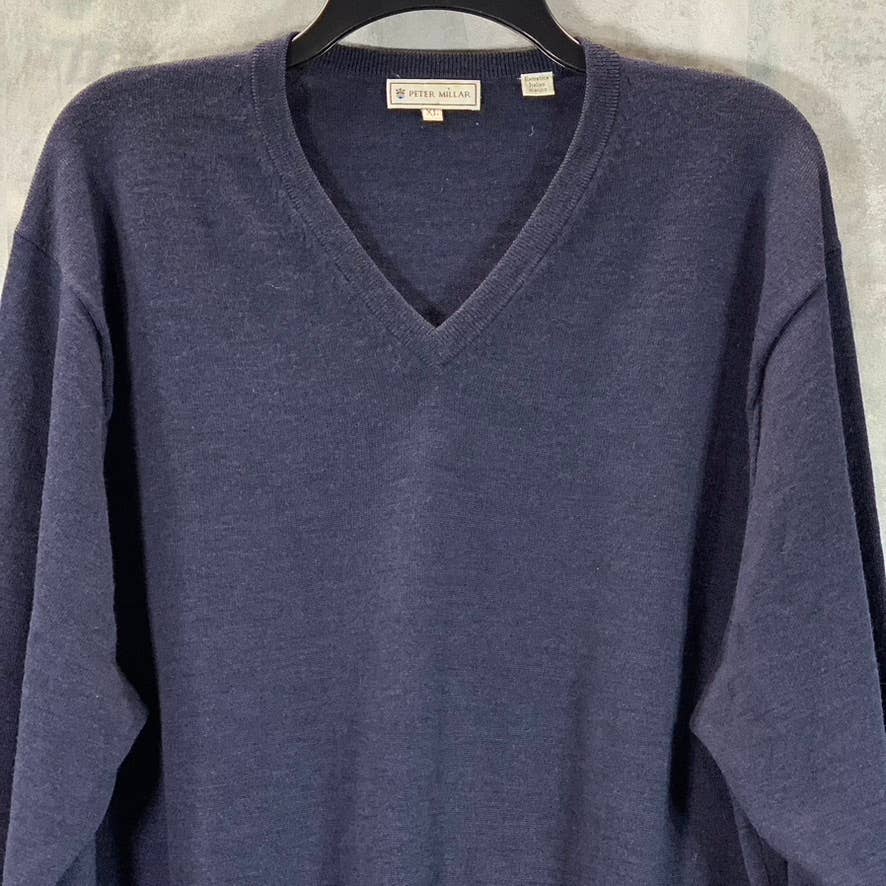 PETER MILLAR Men's Navy Merino Wool V-Neck Pullover Sweater SZ XL