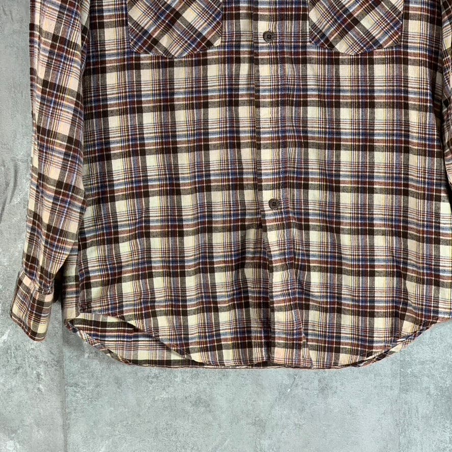 LEVI'S Men's Brown Classic Western Plaid Flannel Standard-Fit Shirt SZ M