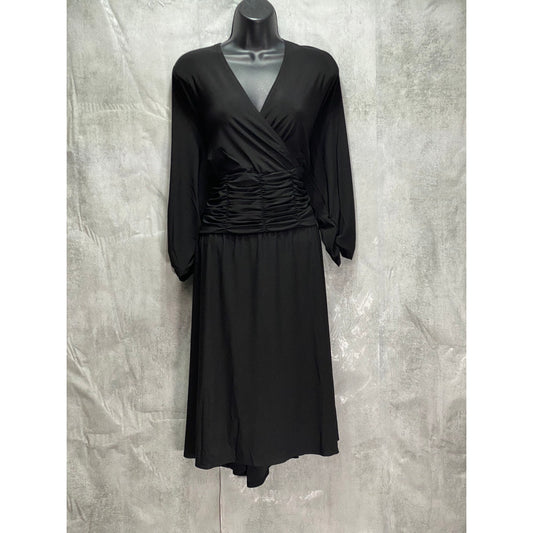 NY COLLECTION Plus Size Solid Black 3/4 Sleeve Ruched Waist Pull-Over A-Line Dress SZ 3X