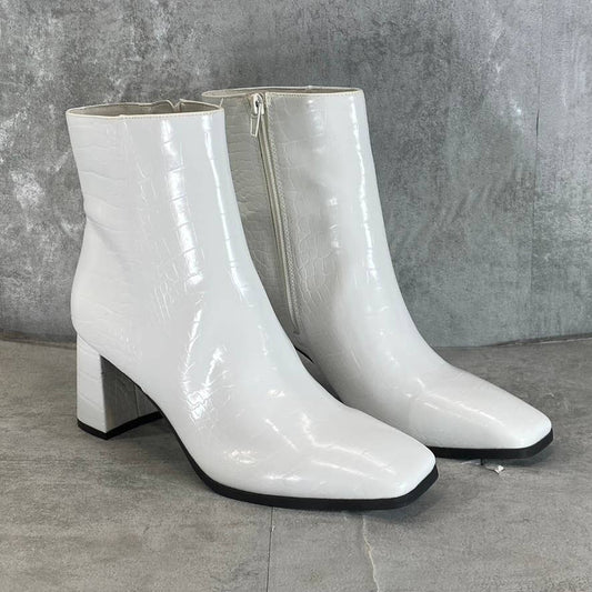 INC INTERNATIONAL Women's White Croc Dasha Square-Toe Block-Heel Boots SZ 9.5