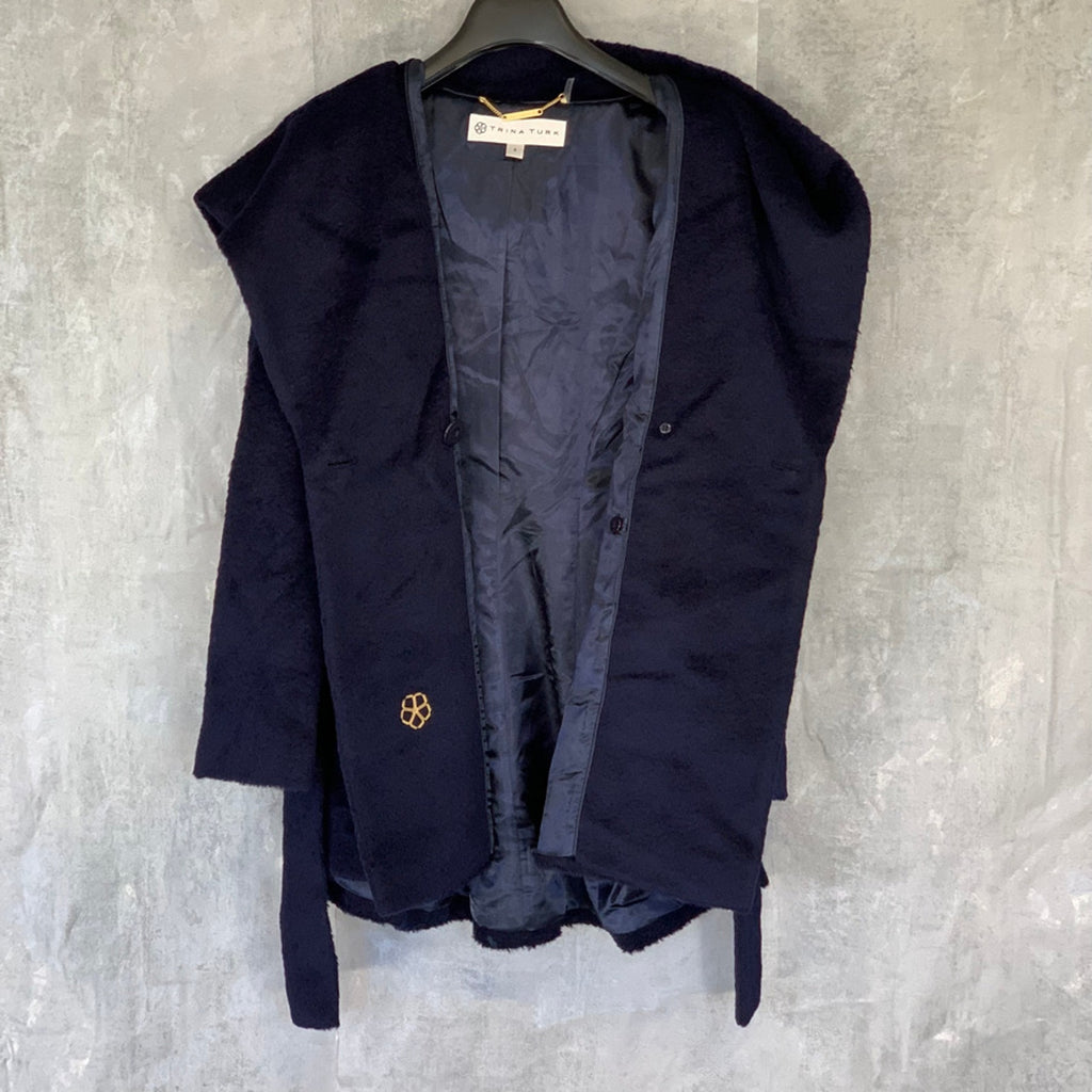 TRINA TURK Navy Grace Hooded Two-Button Belted Alpaca Coat SZ 6