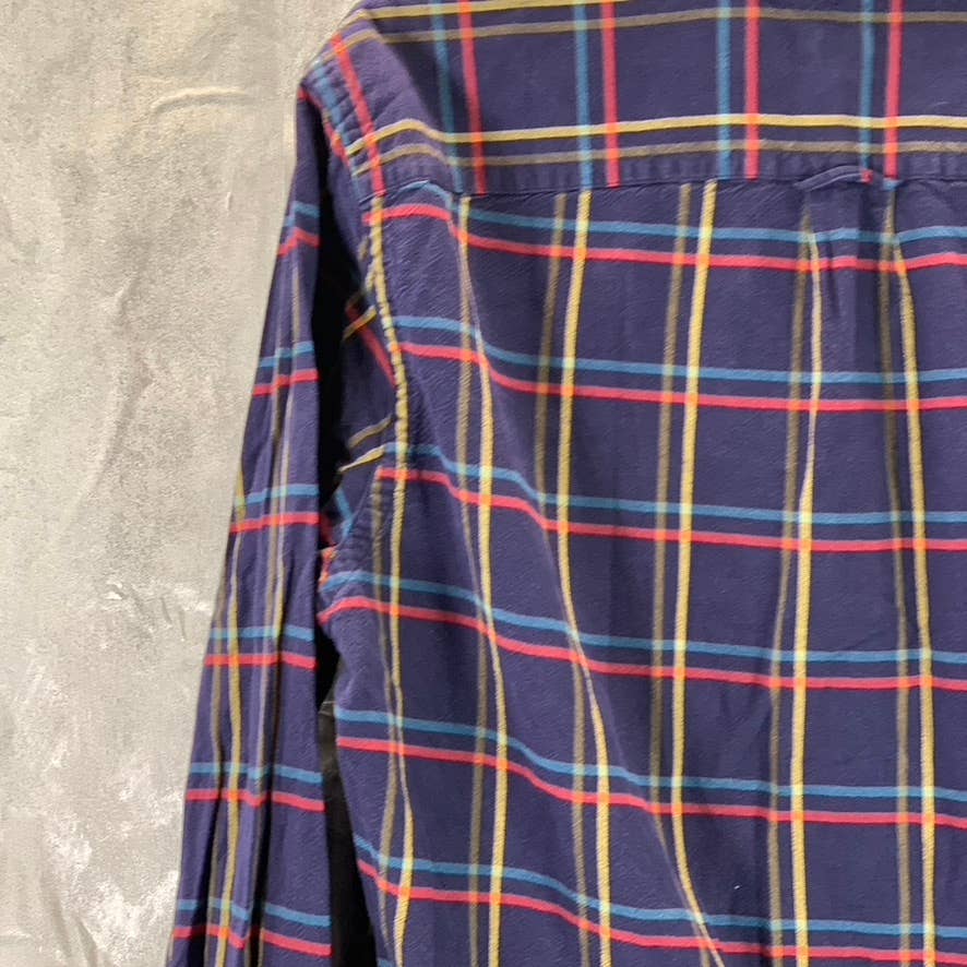 J.CREW Men's Navy Windowpane Cotton Button-Up Long-Sleeve Oxford Shirt SZ M