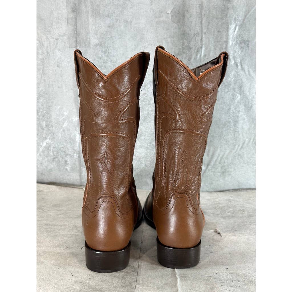 DINGO Men's Brown Leather Montana Almond-Toe Block-Heel Western Boots SZ 8.5