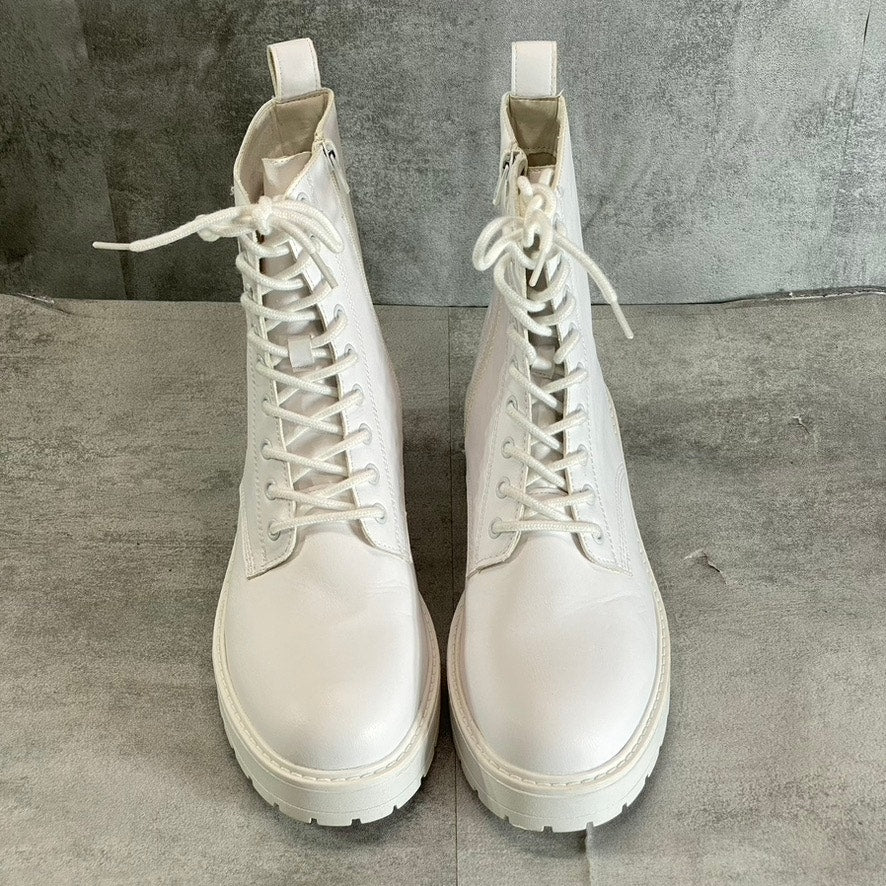 OLIVIA MILLER Women's White Crystal Lug Sole Side-Zip Lace-Up Combat Boots SZ 10