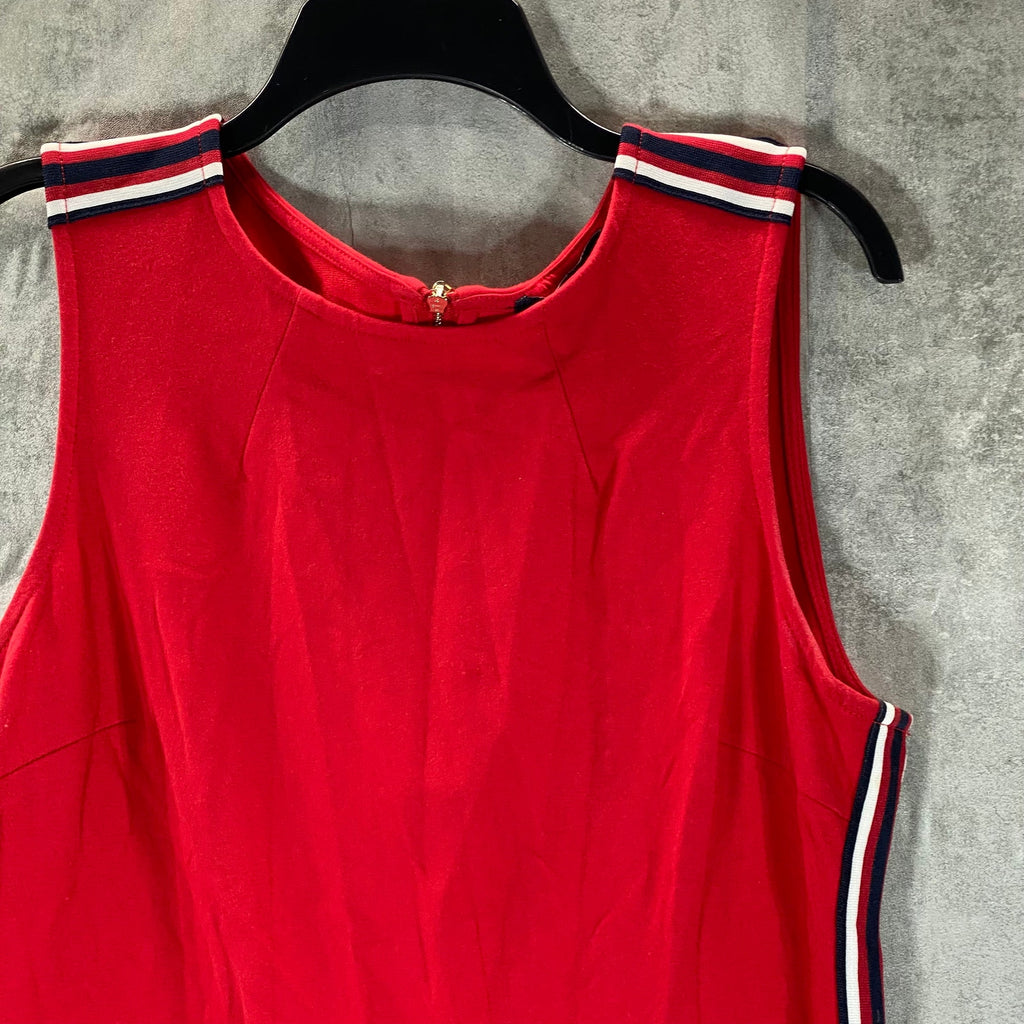 TOMMY HILFIGER Women's Scarlet Striped-Trim Sleeveless Shift Mini Dress SZ M