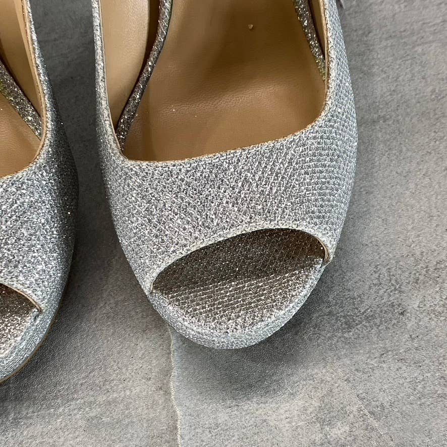 THALIA SODI Women's Silver Rhinestone Lenna Stiletto Peep-Toe Pumps SZ 6.5