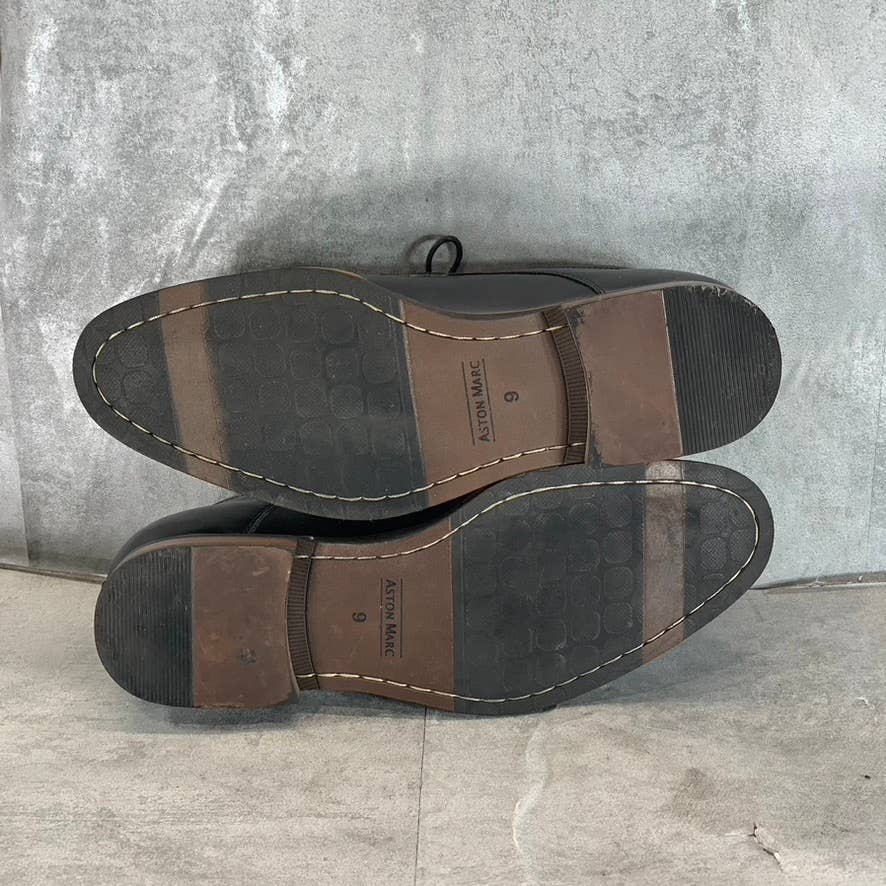 ASTON MARC Men's Black Faux Leather Premier Lace-Up Dress Shoes SZ 9