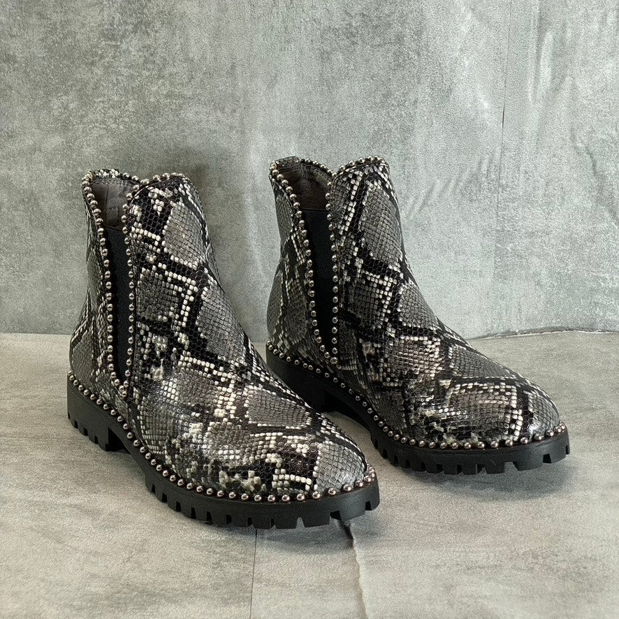 SEVEN DAILS Women's Gray South Ends Studded Round-Toe Slip-On Lug Sole Boots SZ 8.5