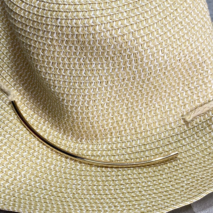 INC INTERNATIONAL CONCEPTS Tan Straw Tweed Cloche Hat with Metal Detail SZ OS