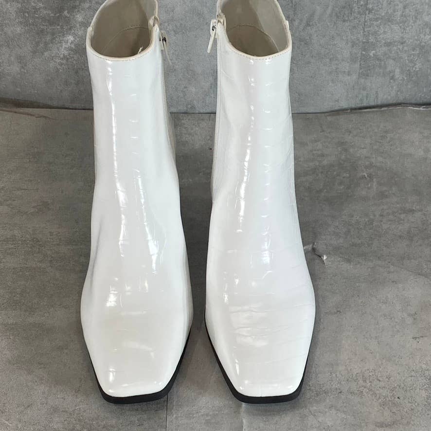 INC INTERNATIONAL Women's White Croc Dasha Square-Toe Block-Heel Boots SZ 9.5