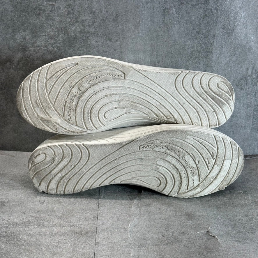 EASY STREET Women's White Knit Command Round-Toe Lace-Up Sneakers SZ 10