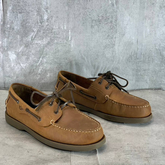 DOCKERS Men's Tan Leather Castaway Slip-On Boat Shoes SZ 10