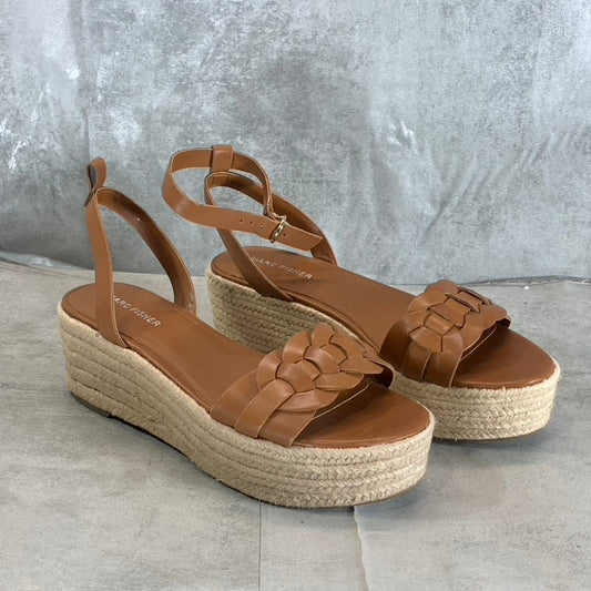 MARC FISHER Women's Medium Brown Leather Jinky Platform Espadrille Sandals SZ 10