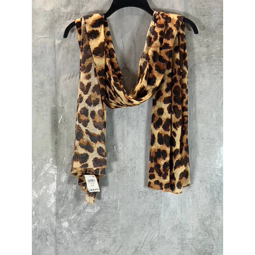 JENNI Women's Coj Brown Animal-Print Jersey Wrap Scarf SZ OS