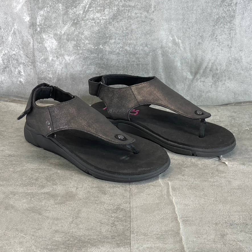RYKA Women's Wide Black Margo Lightweight Ankle-Strap Thong Sandals SZ 7W