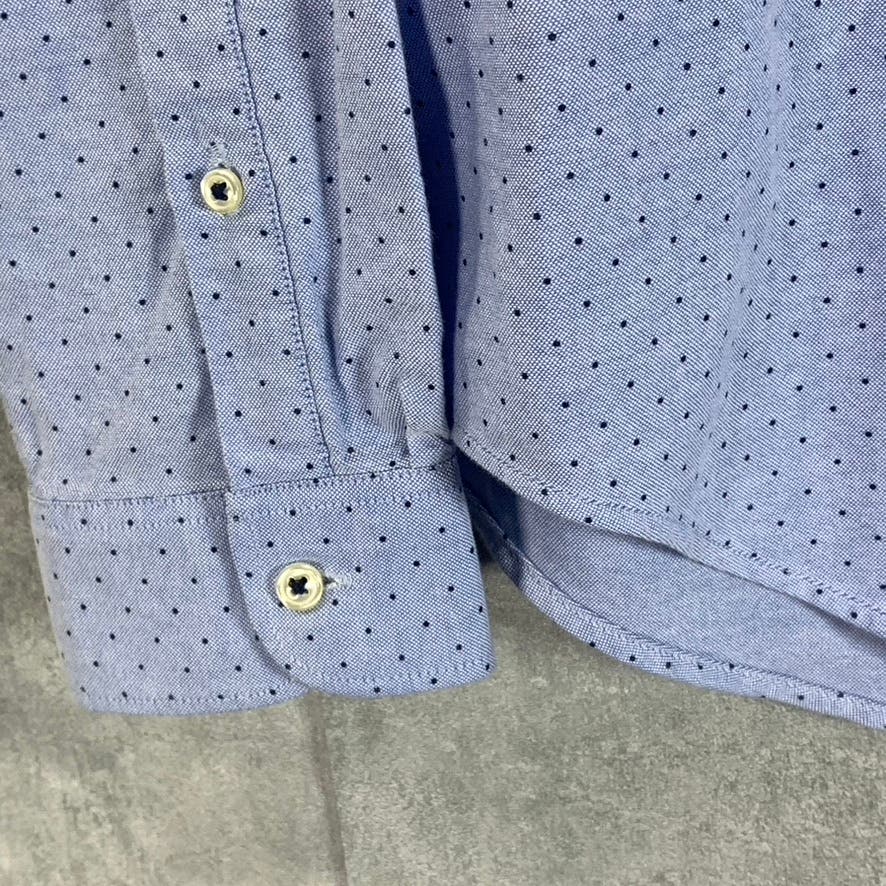 ZARA Men's Light Blue Mini Dot Printed Slim-Fit Button-Up Cotton Shirt SZ L