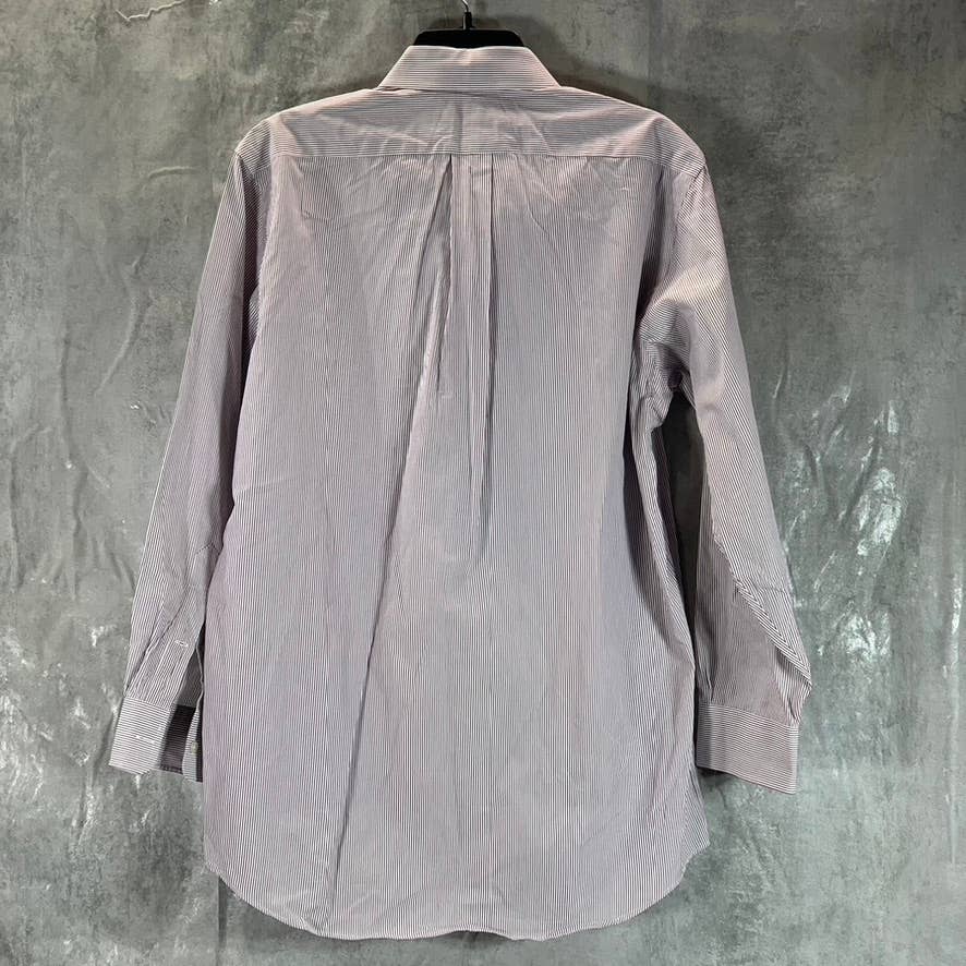 PAUL FREDRICK Men's Burgundy Pinstripe Button-Up Long-Sleeve Dress Shirt SZ15-32