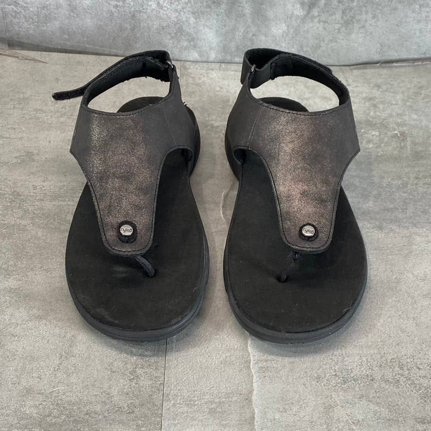 RYKA Women's Wide Black Margo Lightweight Ankle-Strap Thong Sandals SZ 7W