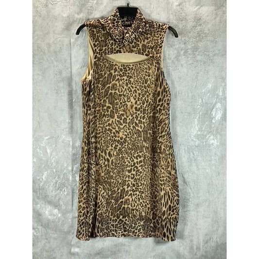 BAR III Women's Cheetah Printed Sleeveless Mock-Neck Cutout Bodycon Dress SZ XL