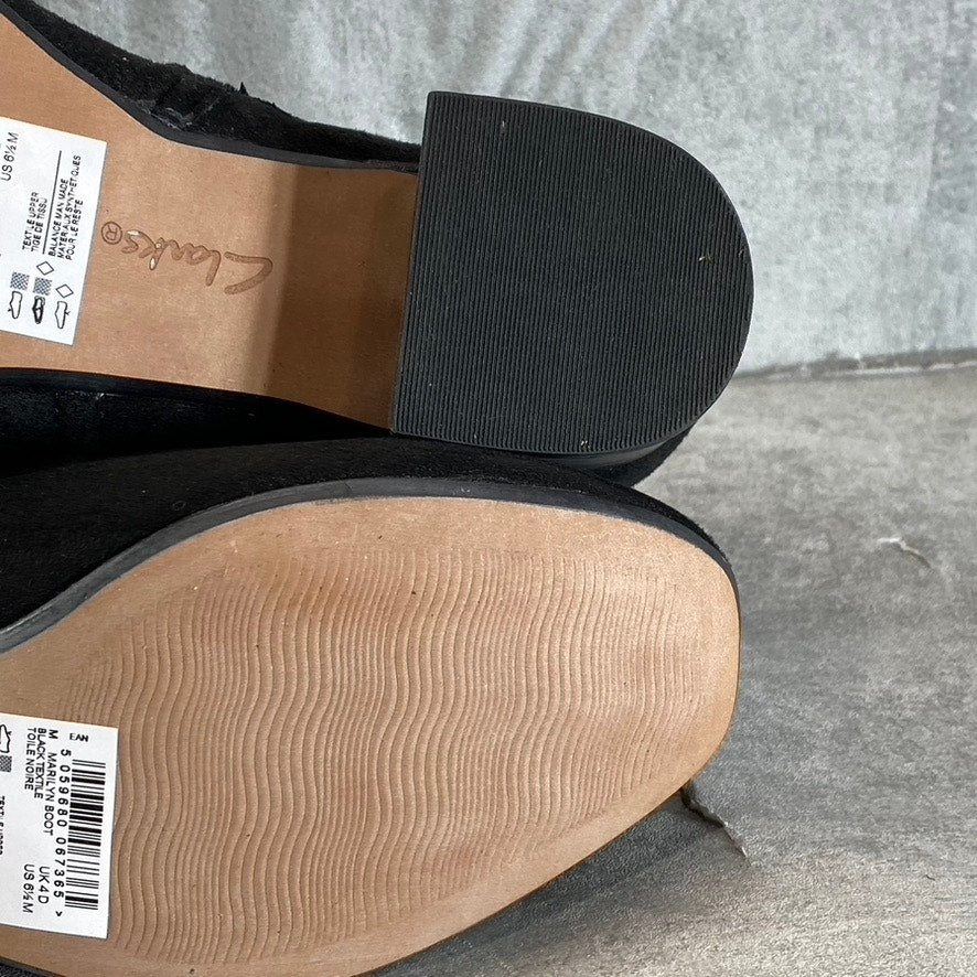 CLARKS COLLECTION Women's Black Suede Marilyn Side-Zip Block-Heel Boots SZ 6.5