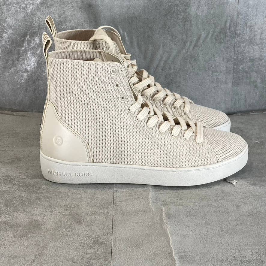 MICHAEL MICHAEL KORS Women's LT Cream Edie Knit Lace-Up High-Top Sneakers SZ 5.5