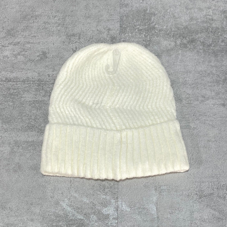 INC INTERNATIONAL CONCEPTS Ivory Chevron Knit & Ribbed Detail Beanie OS