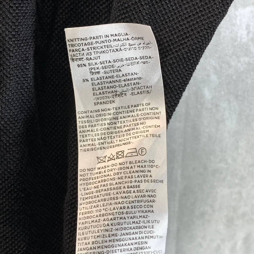 ERMENEGILDO ZEGNA Men's Black Textured Silk Blend Short-Sleeve Polo Shirt SZ L