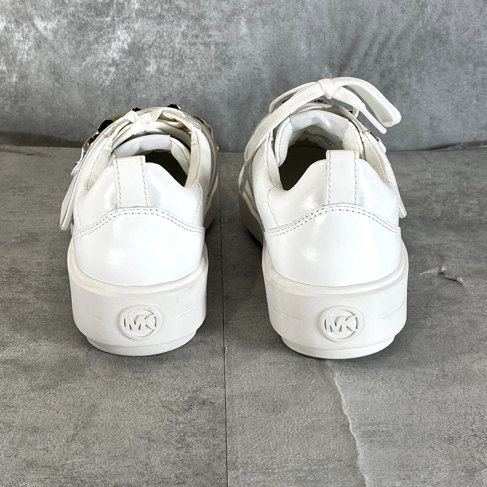 MICHAEL MICHAEL KORS Women's White Leather Emmett Lace-Up Platform Sneakers SZ 5
