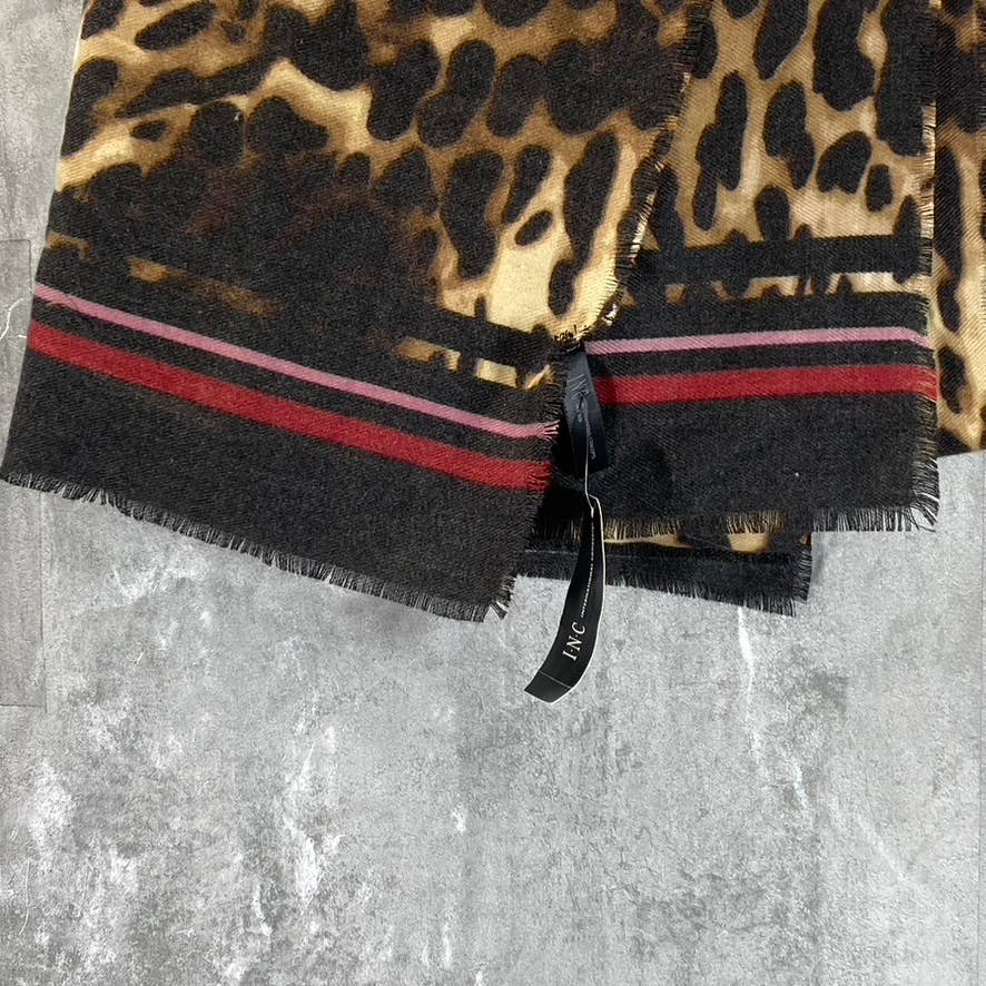 INC INTERNATIONAL CONCEPTS Women's Brown Leopard-Print Striped Wrap SZ OS