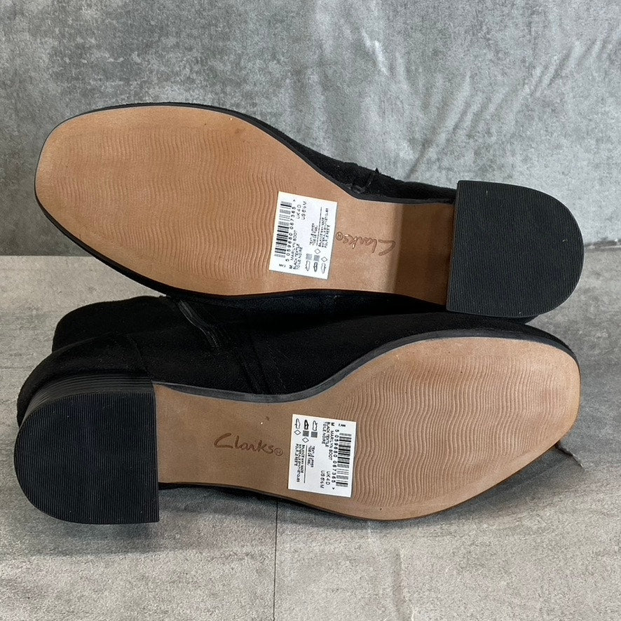 CLARKS COLLECTION Women's Black Suede Marilyn Side-Zip Block-Heel Boots SZ 6.5