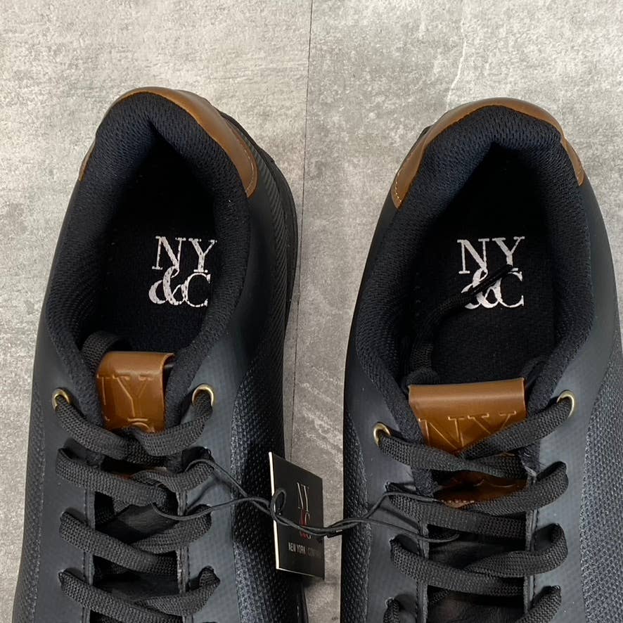 NEW YORK & COMPANY Men's Black Faux-Leather Cooper Low-Top Sneakers SZ 11