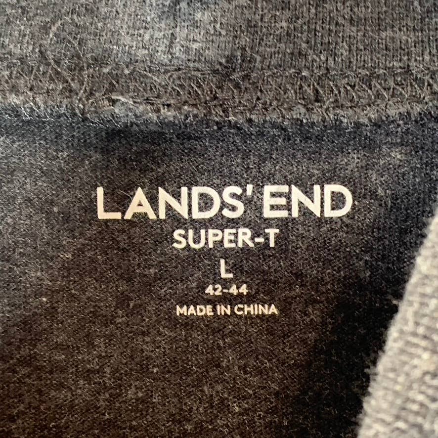 LANDS' END Men's Dark Charcoal Heather Super-T Turtleneck T-Shirt SZ L