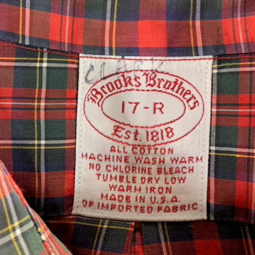 BROOKS BROTHERS Men's Red/Green Checkered Button-Up Long Sleeve Dress Shirt SZ17