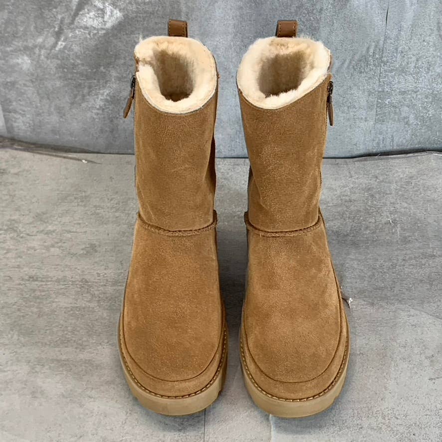 UGG Women's Chestnut Suede Classic Zip Short Round-Toe Pull-On Boots SZ 7