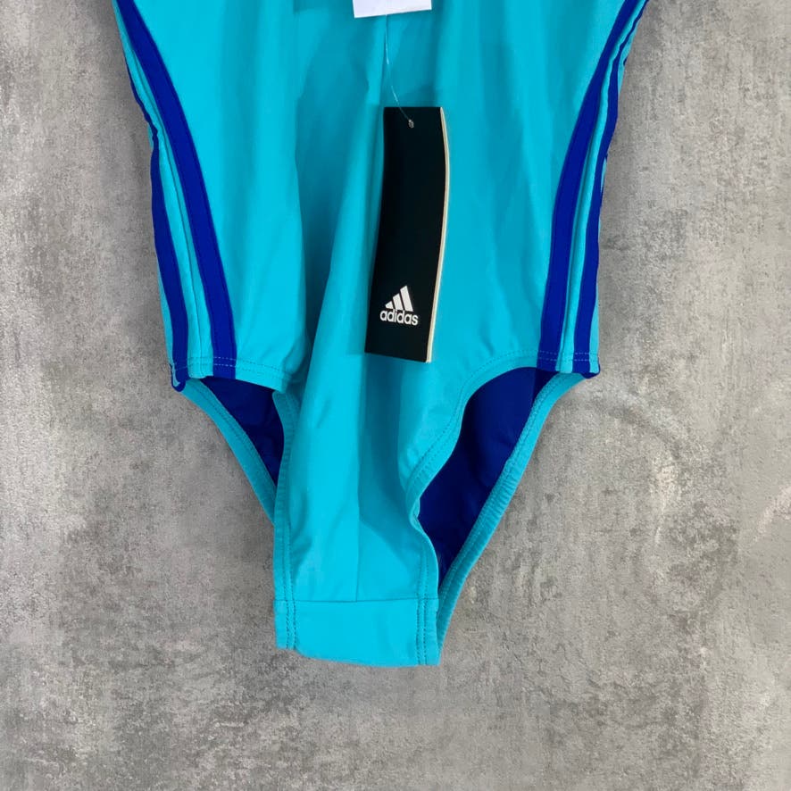 ADIDAS Girl's Light Blue Logo Front 3 Stripe One-Piece Pull-On Bathing Suit SZ L
