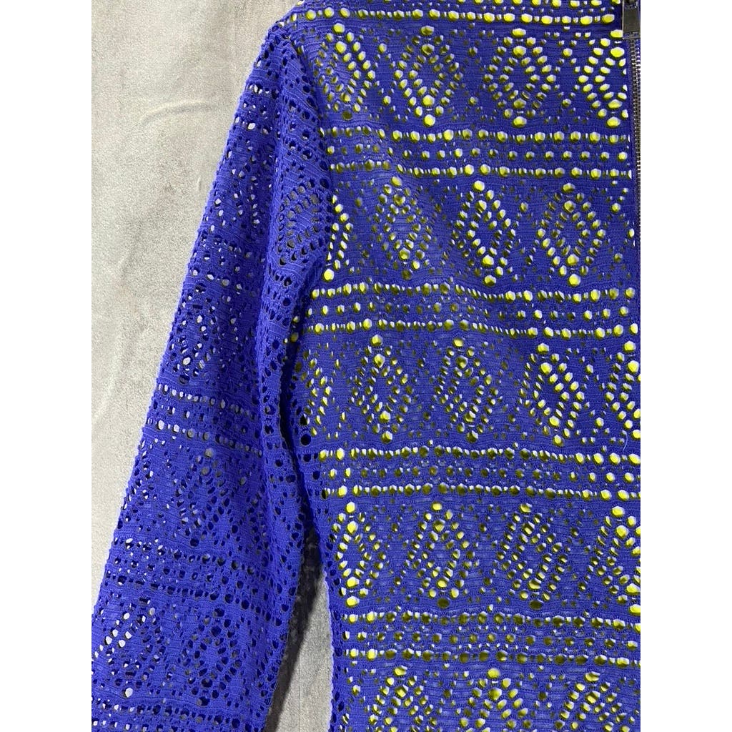 MARC NEW YORK ANDREW MARC Women's Dark Blue Lace V-Neck 3/4 Sleeve Dress SZ M