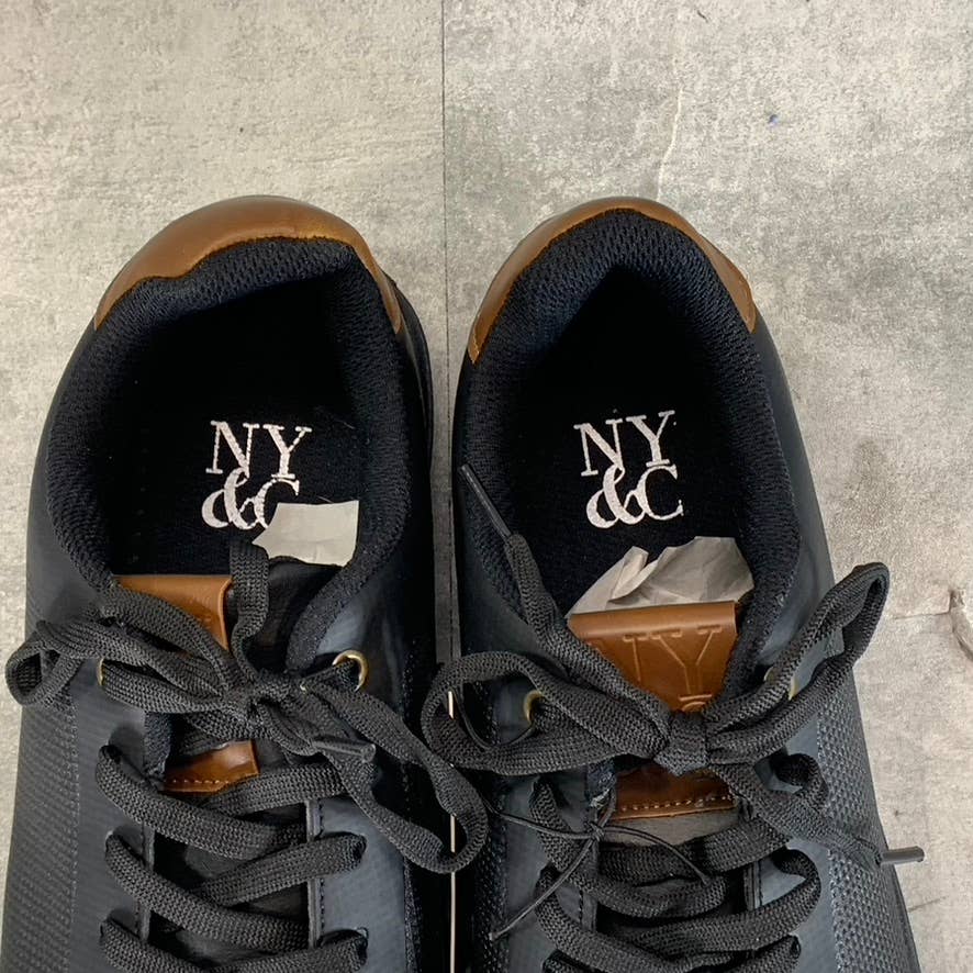 NEW YORK & COMPANY Men's Black Faux-Leather Cooper Low-Top Sneakers SZ 11