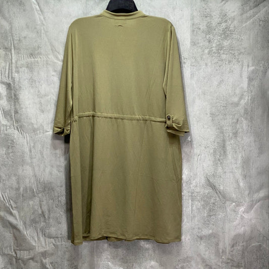 BELLDINI LOS ANGELES Plus Size Covert Green 3/4 Sleeve Mandarin Collar Drawstring Waist Dress SZ 1X