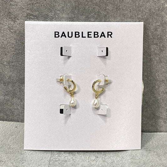 BAUBLEBAR Gold Pearl Drop Hoop Cuff Earrings